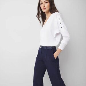 White House Black Market White V-Neck fine-knit dolman sleeve Sweater, Size S